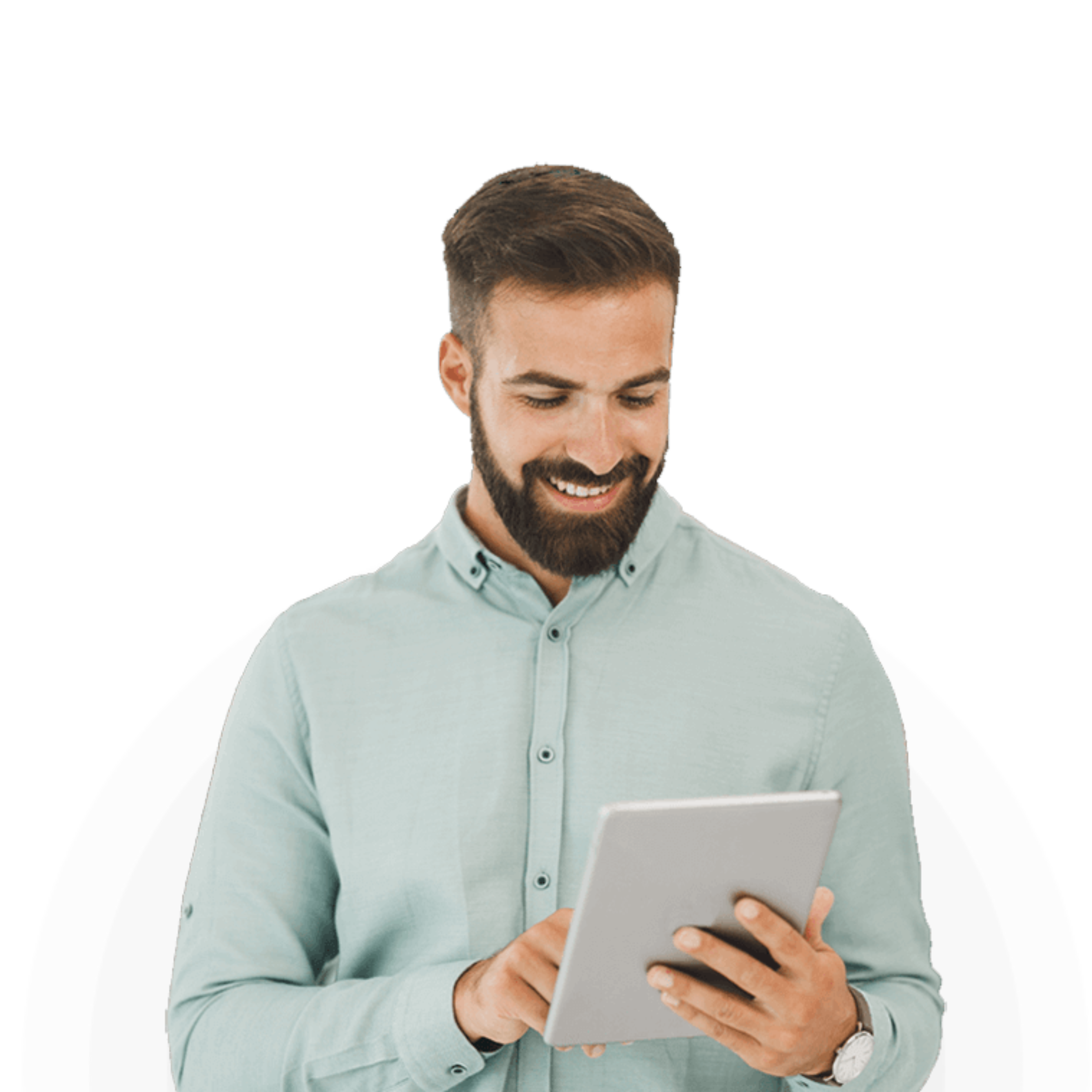 Smiling man using tablet